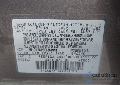 2014 Nissan Versa 1.6 Sv from USA, damaged, VIN 3N1CN7AP6EL861943